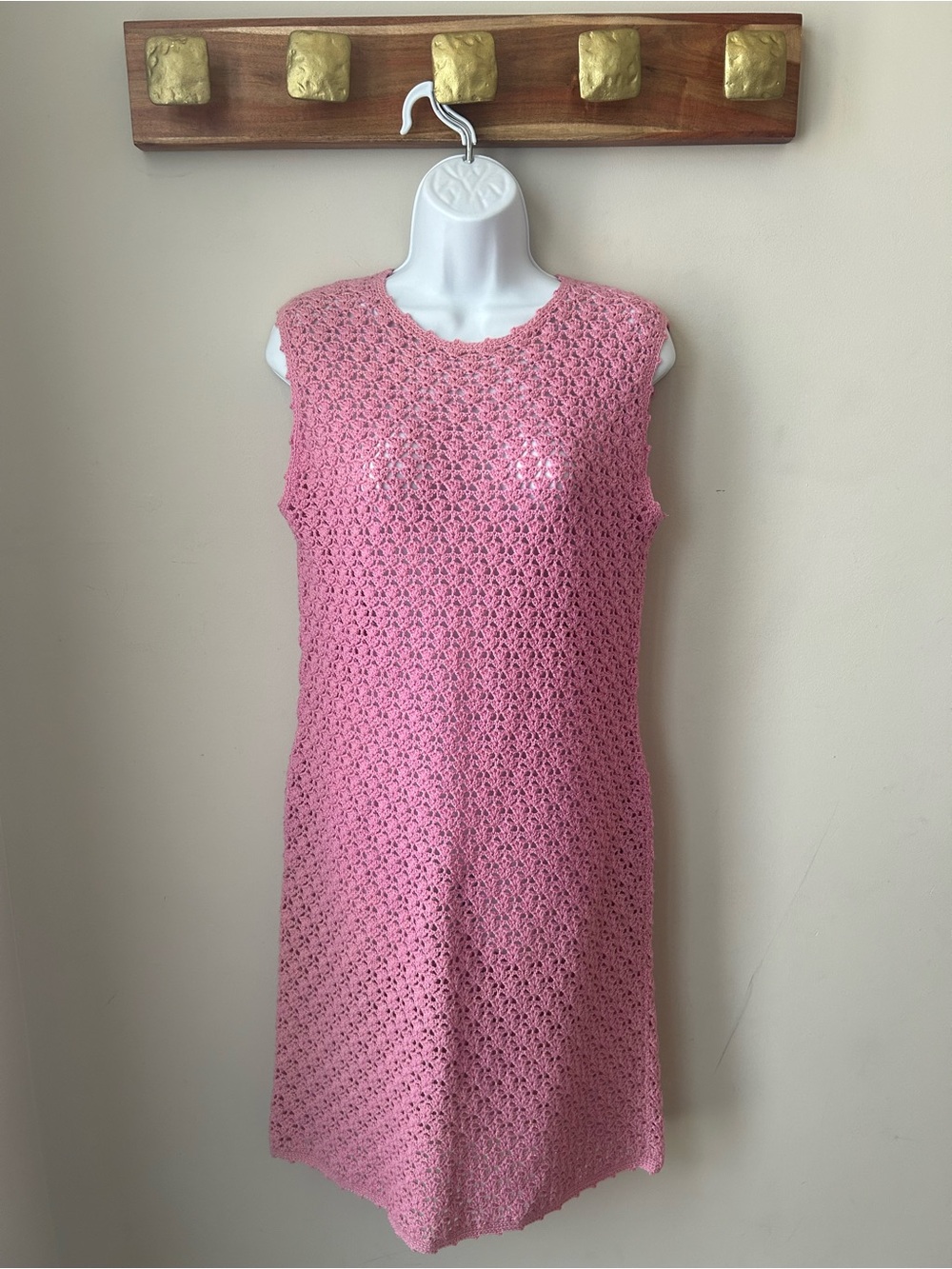 Handmade Pink Crochet Sleeveless Dress Barbie Pink Cottagecore Crochet Midi